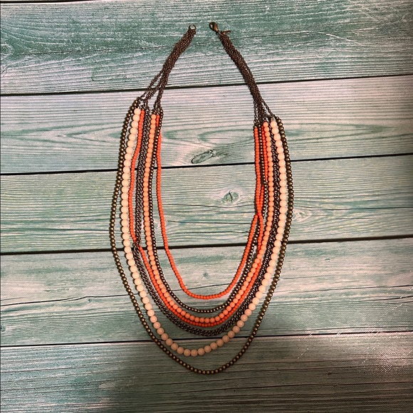 Premier Designs Jewelry - Premier Designs Orange and Cream Beaded Necklace